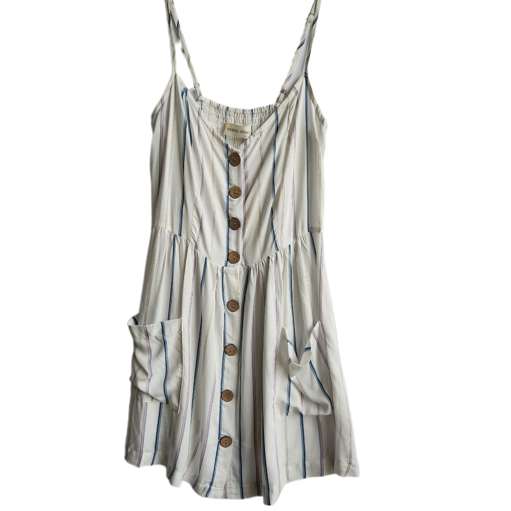 Ocean Drive White Multi-Stripe Mini Dress | Women's Size S | # A8393 NWT